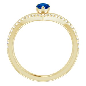 14K Yellow Lab-Grown Blue Sapphire & 1/6 CTW Natural Diamond Ring - BN & CO JEWELRY