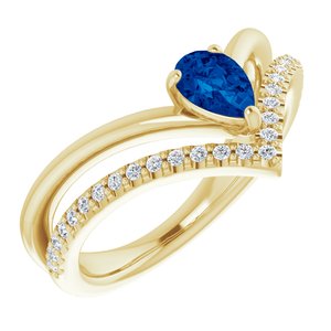 14K Yellow Lab-Grown Blue Sapphire & 1/6 CTW Natural Diamond Ring - BN & CO JEWELRY