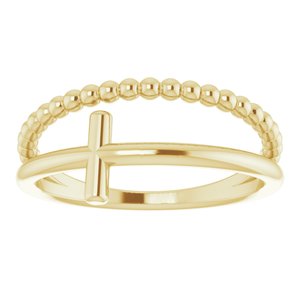 14K Yellow Negative Space & Beaded Cross Ring - BN & CO JEWELRY