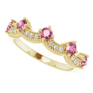 14K Yellow Natural Pink Tourmaline & .05 CTW Natural Diamond Crown Ring - BN & CO JEWELRY