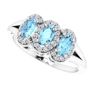 14K White Natural Aquamarine & 1/6 CTW Natural Diamond Ring - BN & CO JEWELRY