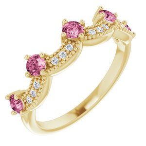 14K Yellow Natural Pink Tourmaline & .05 CTW Natural Diamond Crown Ring - BN & CO JEWELRY