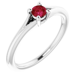 Sterling Silver Imitation Ruby Youth Solitaire Ring - BN & CO JEWELRY