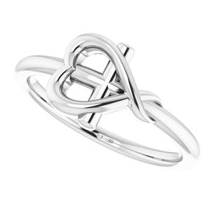 Sterling Silver Cross with Heart Youth Ring - BN & CO JEWELRY