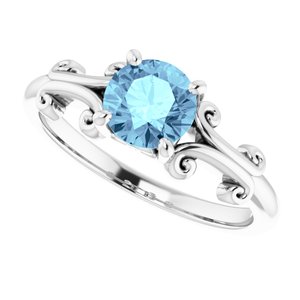 14K White 6 mm Round Natural Aquamarine Ring - BN & CO JEWELRY