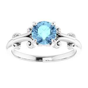 14K White 6 mm Round Natural Aquamarine Ring - BN & CO JEWELRY
