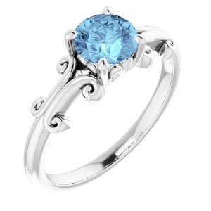 14K White 6 mm Round Natural Aquamarine Ring - BN & CO JEWELRY