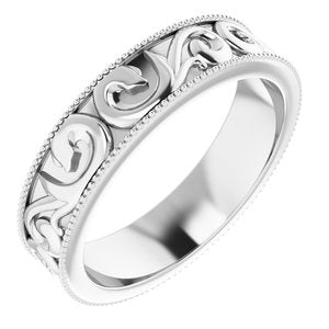 14K White 5 mm Scroll Band with Milgrain Size 8 - BN & CO JEWELRY