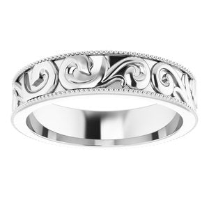 14K White 5 mm Scroll Band with Milgrain Size 8.5 - BN & CO JEWELRY