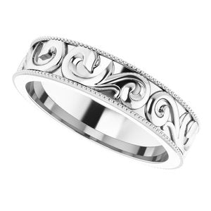 14K White 5 mm Scroll Band with Milgrain Size 8.5 - BN & CO JEWELRY