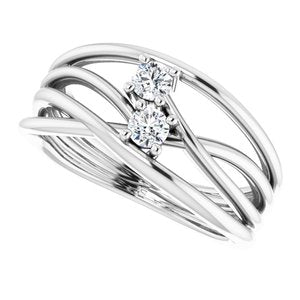 14K White 1/5 CTW Diamond Two-Stone Bypass Ring - BN & CO JEWELRY