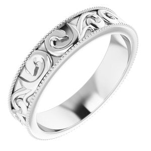 14K White 5 mm Scroll Band with Milgrain Size 10 - BN & CO JEWELRY