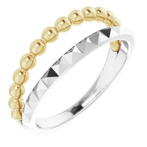 14K White & Yellow Beaded & Geometric Stacked Ring - BN & CO JEWELRY