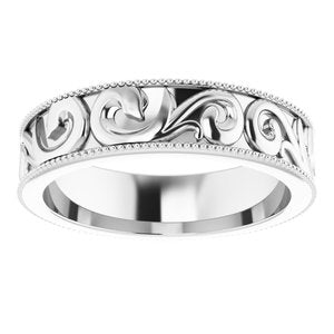14K White 5 mm Scroll Band with Milgrain Size 11 - BN & CO JEWELRY