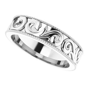 14K White 5 mm Scroll Band with Milgrain Size 11 - BN & CO JEWELRY