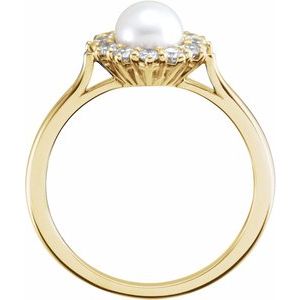 14K Yellow Cultured White Freshwater Pearl & 3/8 CTW Natural Diamond Ring - BN & CO JEWELRY