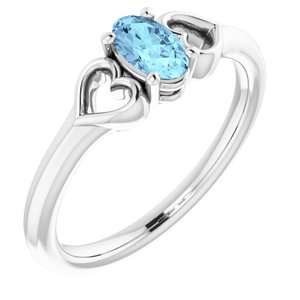 Sterling Silver Imitation Aquamarine Youth Heart Ring - BN & CO JEWELRY