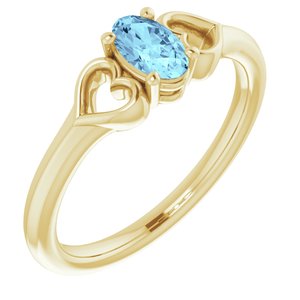 14K Yellow Natural Aquamarine Youth Heart Ring - BN & CO JEWELRY
