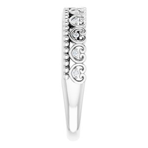 14K White .04 CTW Natural Diamond Stackable Beaded Heart Ring - BN & CO JEWELRY