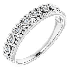 14K White .04 CTW Natural Diamond Stackable Beaded Heart Ring - BN & CO JEWELRY