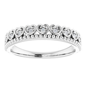 14K White .04 CTW Natural Diamond Stackable Beaded Heart Ring - BN & CO JEWELRY