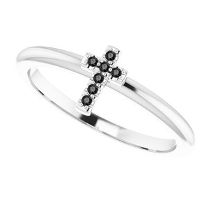 14K White .03 CTW Natural Black Diamond Stackable Cross Ring - BN & CO JEWELRY