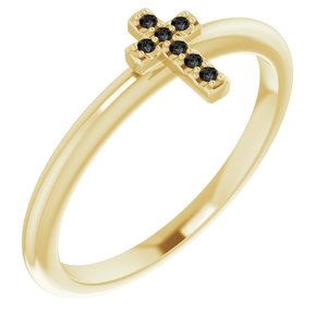 14K Yellow .03 CTW Natural Black Diamond Stackable Cross Ring - BN & CO JEWELRY