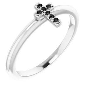 14K White .03 CTW Natural Black Diamond Stackable Cross Ring - BN & CO JEWELRY