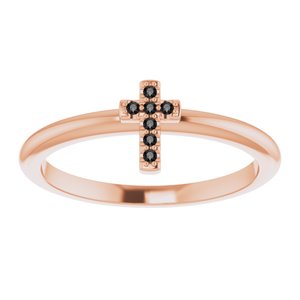 14K Rose .03 CTW Natural Black Diamond Stackable Cross Ring - BN & CO JEWELRY