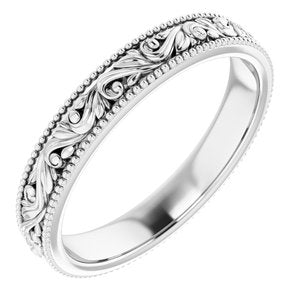 14K White 3.2 mm Design-Engraved Band Size 5 - BN & CO JEWELRY