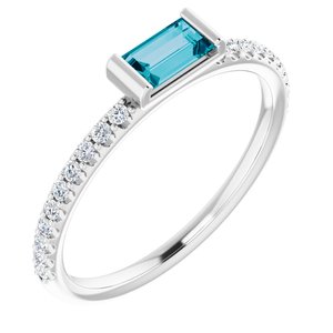 14K White Natural London Blue Topaz & 1/6 CTW Natural Diamond Stackable Ring - BN & CO JEWELRY