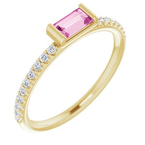 14K Yellow Natural Pink Sapphire & 1/6 CTW Natural Diamond Stackable Ring - BN & CO JEWELRY