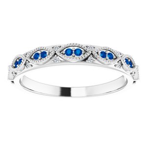 14K White .06 CTW Natural Diamond & Natural Blue Sapphire Anniversary Band - BN & CO JEWELRY