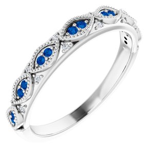 14K White .06 CTW Natural Diamond & Natural Blue Sapphire Anniversary Band - BN & CO JEWELRY