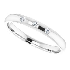 14K White .04 CTW Natural Diamond Three-Stone Half Round Band - BN & CO JEWELRY