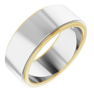 14K White/Yellow/White 7.5 mm Flat Edge Band Size 6.5 - BN & CO JEWELRY