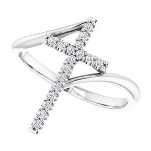 14K White 1/8 CTW Diamond Cross Ring - BN & CO JEWELRY