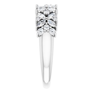 14K White 5/8 CTW Natural Diamond Floral Anniversary Band - BN & CO JEWELRY