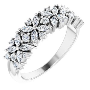 14K White 5/8 CTW Natural Diamond Floral Anniversary Band - BN & CO JEWELRY