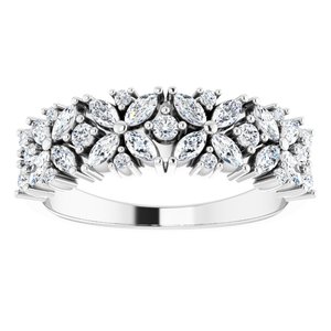 14K White 5/8 CTW Natural Diamond Floral Anniversary Band - BN & CO JEWELRY