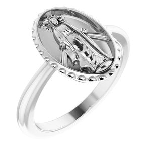 14K White Miraculous Medal Ring - BN & CO JEWELRY