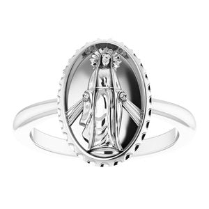 14K White Miraculous Medal Ring - BN & CO JEWELRY