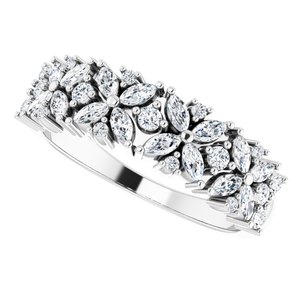 14K White 5/8 CTW Natural Diamond Floral Anniversary Band - BN & CO JEWELRY