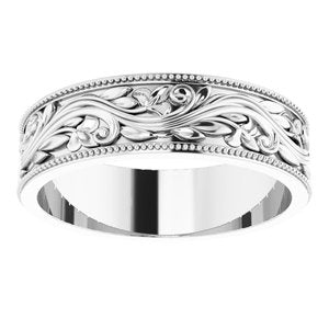Platinum 6 mm Sculptural-Inspired Band with Milgrain Size 11 - BN & CO JEWELRY