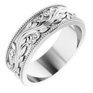 14K White 6 mm Sculptural-Inspired Band with Milgrain Size 7 - BN & CO JEWELRY