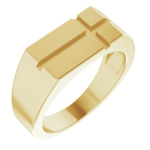 14K Yellow 10.8x8.8 mm Rectangle Cross Signet Ring - BN & CO JEWELRY