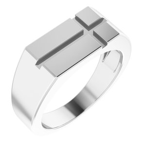 Sterling Silver 10.8x8.8 mm Rectangle Cross Signet Ring - BN & CO JEWELRY
