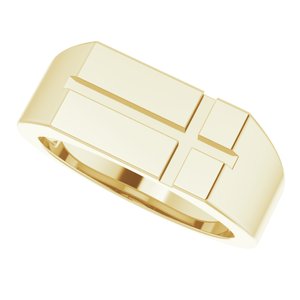 14K Yellow 10.8x8.8 mm Rectangle Cross Signet Ring - BN & CO JEWELRY