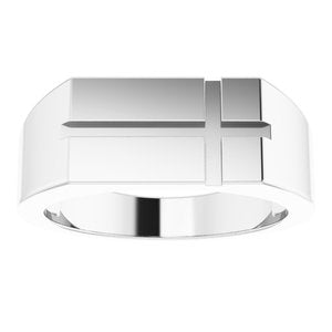 Sterling Silver 10.8x8.8 mm Rectangle Cross Signet Ring - BN & CO JEWELRY
