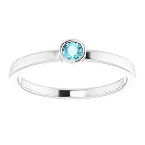 Rhodium-Plated Sterling Silver 3 mm Natural Blue Zircon Ring - BN & CO JEWELRY